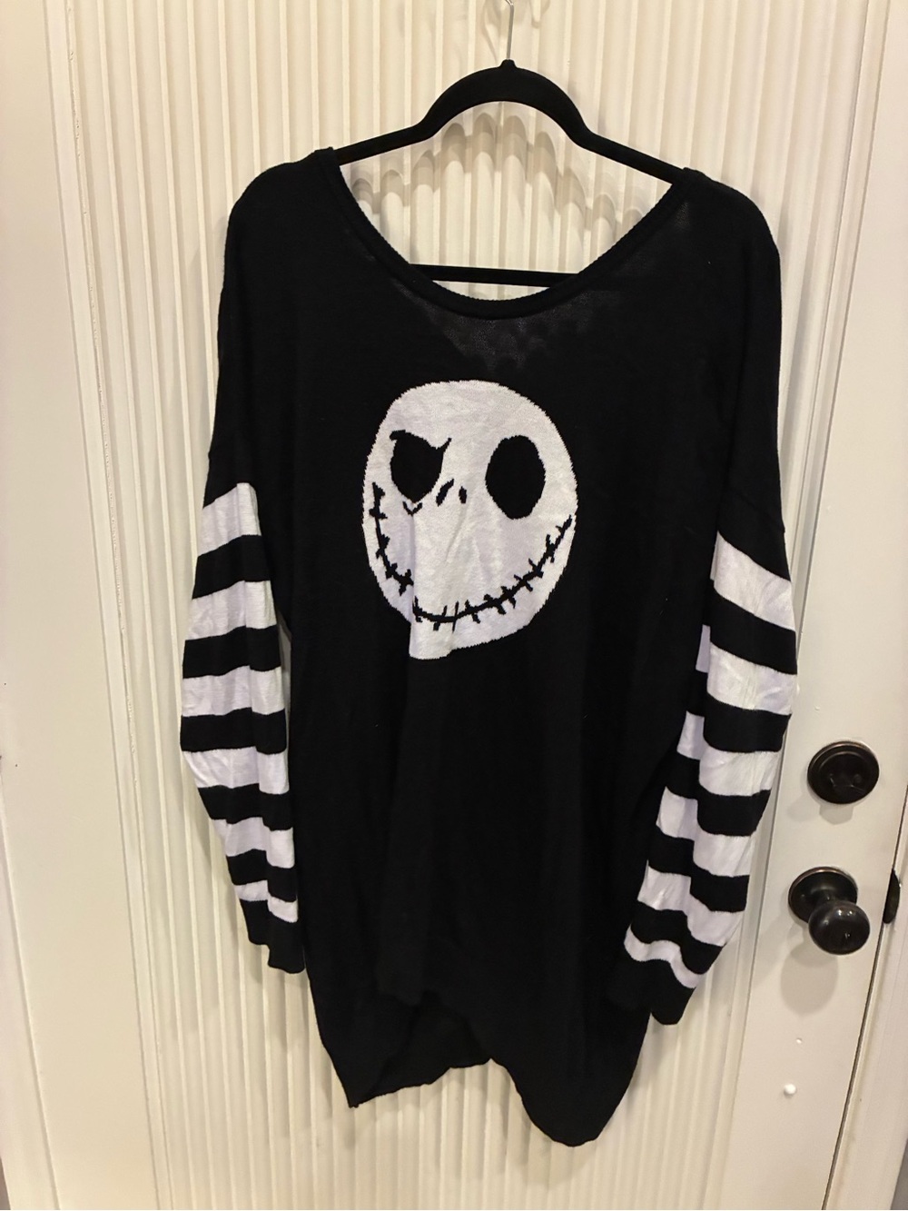 Disney Black and White Jack Skellington Striped Sleeve Sweater Sz: 2